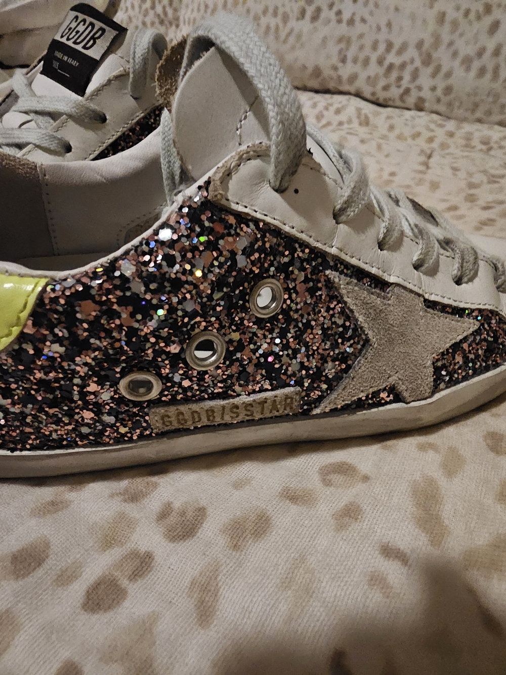 Golden Goose Glitter Low-Top Sneaker with Pink and Black Sparkle